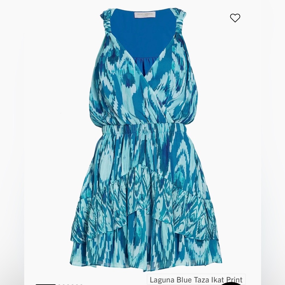 Ramy Brook Harmoni V-neck Mini Dress Sleeveless Blue Teal Ikat Size Small